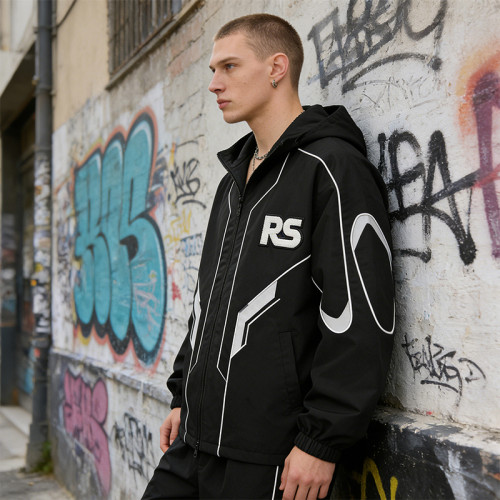 Men's Towel Embroidery Applique Screen Print Hooded Jacket | Waterproof Windbreaker | OEM Streetwear