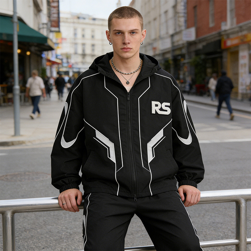 Men's Towel Embroidery Applique Screen Print Hooded Jacket