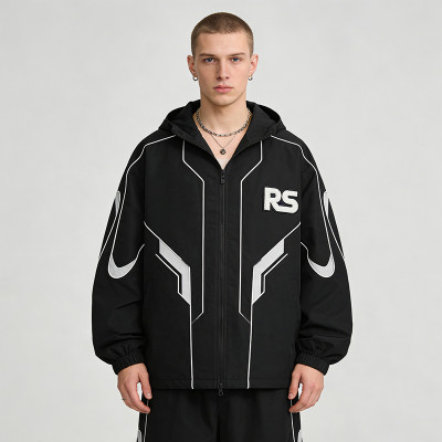 Men's Towel Embroidery Applique Screen Print Hooded Jacket | Waterproof Windbreaker | OEM Streetwear
