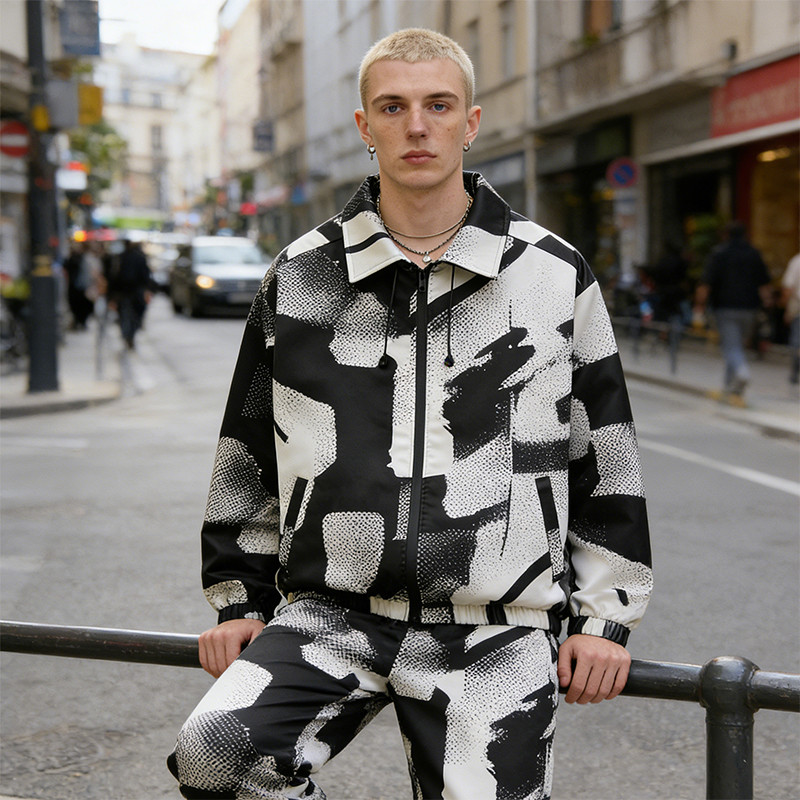 Custom Men's Satin Digital Print Collar Jacket