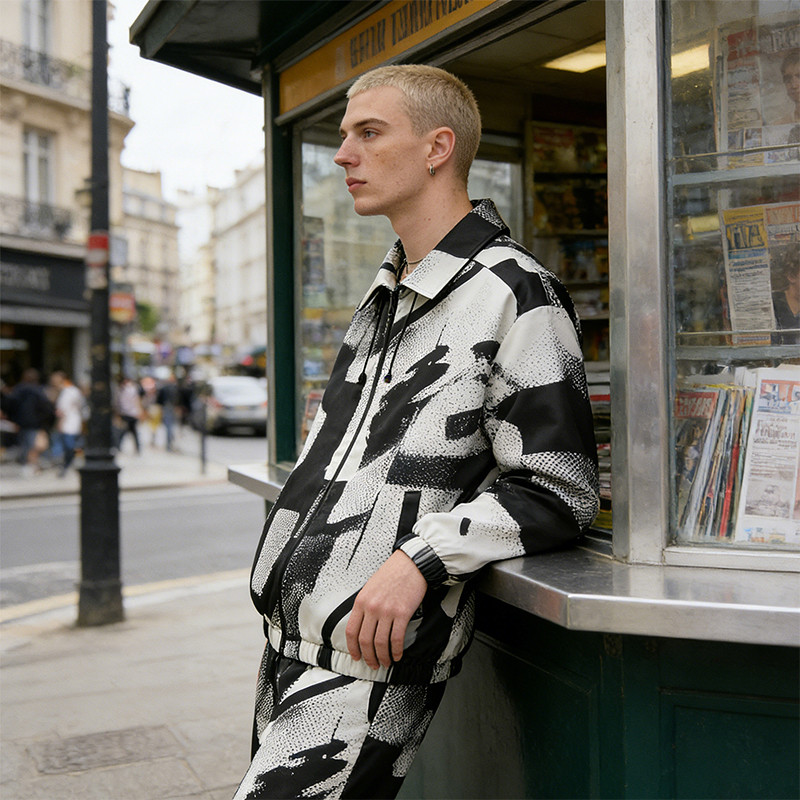 Custom Men's Satin Digital Print Collar Jacket