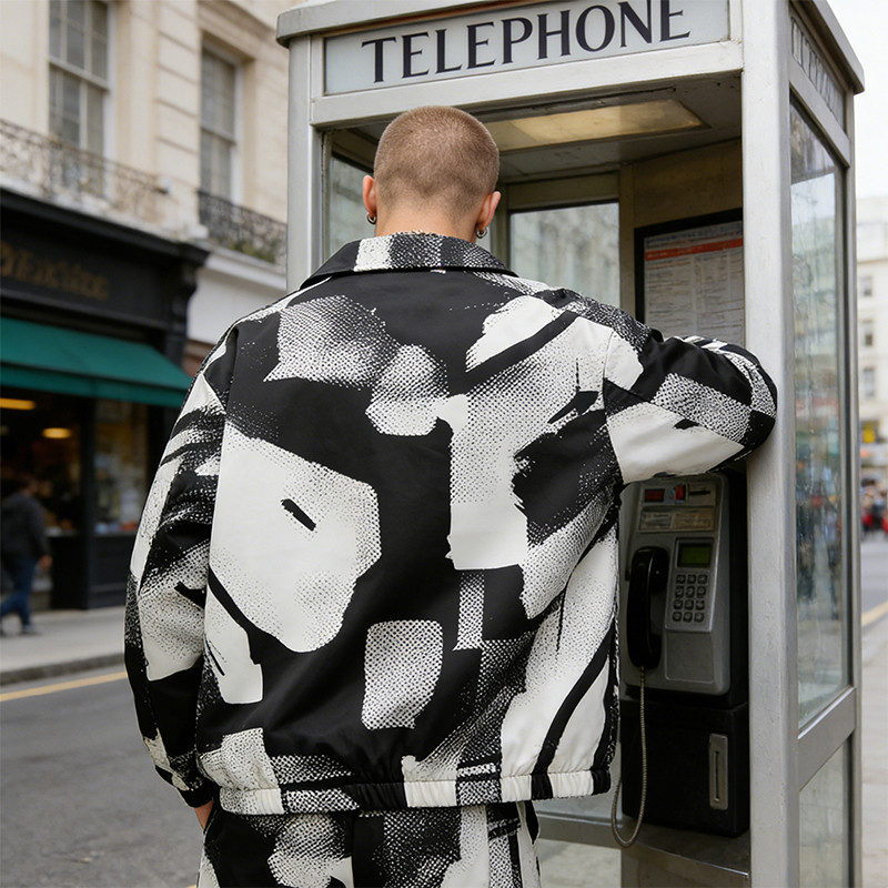 Custom Men's Satin Digital Print Collar Jacket