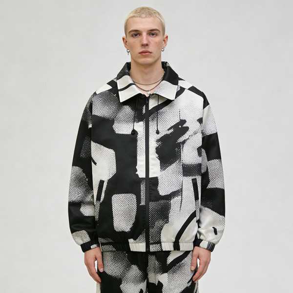 Custom Men's Satin Digital Print Collar Jacket | Lightweight Streetwear | Custom Streetwear Manufacturer