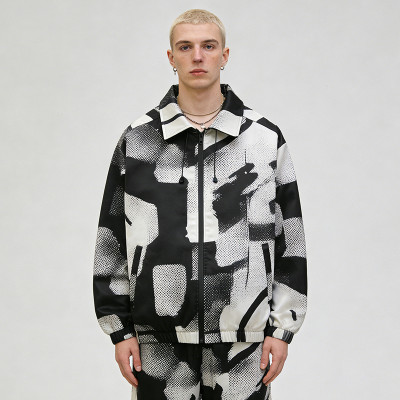 Custom Men's Satin Digital Print Collar Jacket | Lightweight Streetwear | Custom Streetwear Manufacturer