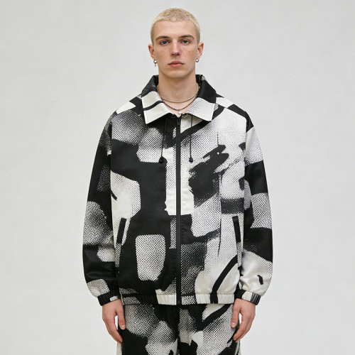 Custom Men's Satin Digital Print Collar Jacket | Lightweight Streetwear | Custom Streetwear Manufacturer