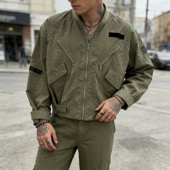 Snow Wash Zip Accent Jacket Cargo Pants Set | Vintage Washed Cotton | Multi-Pocket Streetwear | OEM Streetwear