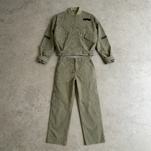 Snow Wash Zip Accent Jacket Cargo Pants Set | Vintage Washed Cotton | Multi-Pocket Streetwear | OEM Streetwear