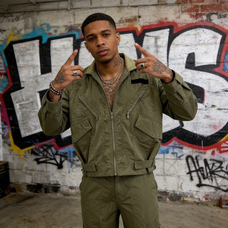 Snow Wash Zip Accent Jacket Cargo Pants Set