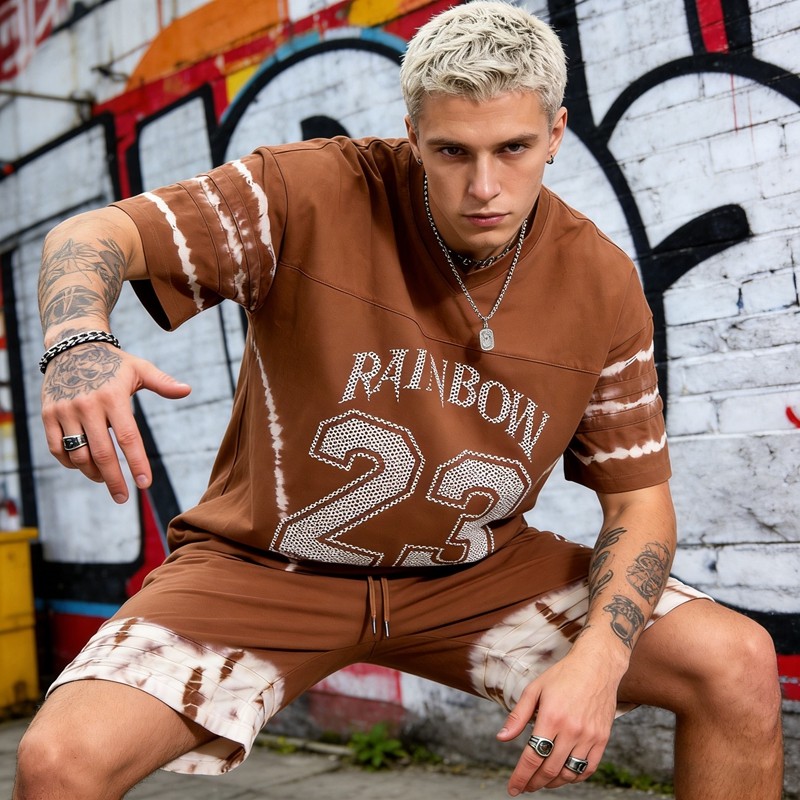 Custom Men's Tie-Dye and Screen Print Embroidered Tracksuits