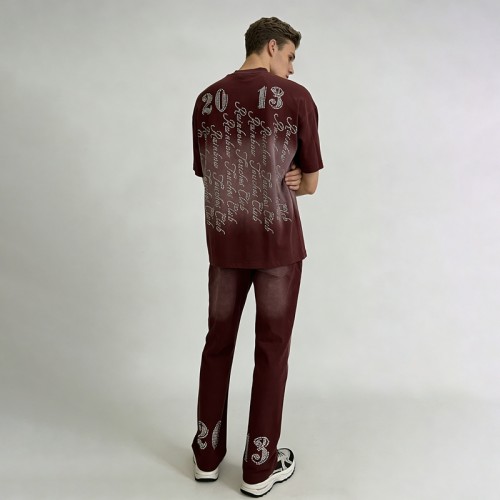 Oversized Sun Faded T-shirt and Sweatpants Set | Silk Screen Print | Hot Fix Rhinestones | Custom Streetwear Manufacturer