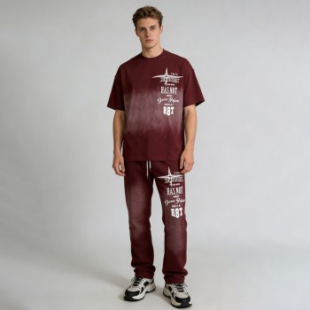 Oversized Sun Faded T-shirt and Sweatpants Set | Silk Screen Print | Hot Fix Rhinestones | Custom Streetwear Manufacturer