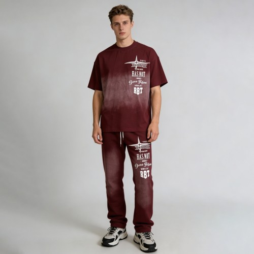Oversized Sun Faded T-shirt and Sweatpants Set | Silk Screen Print | Hot Fix Rhinestones | Custom Streetwear Manufacturer