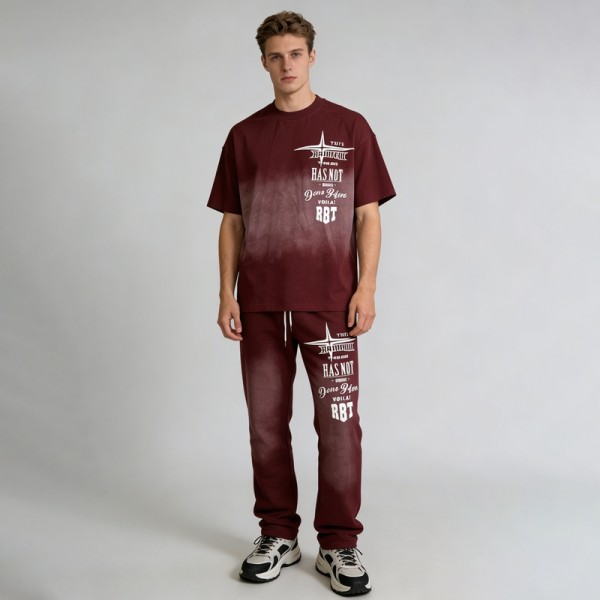 Oversized Sun Faded T-shirt and Sweatpants Set | Silk Screen Print | Hot Fix Rhinestones | Custom Streetwear Manufacturer