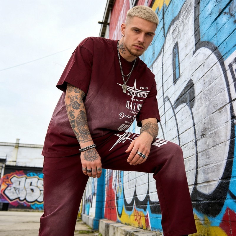 Oversized Sun Faded T-shirt and Sweatpants Set