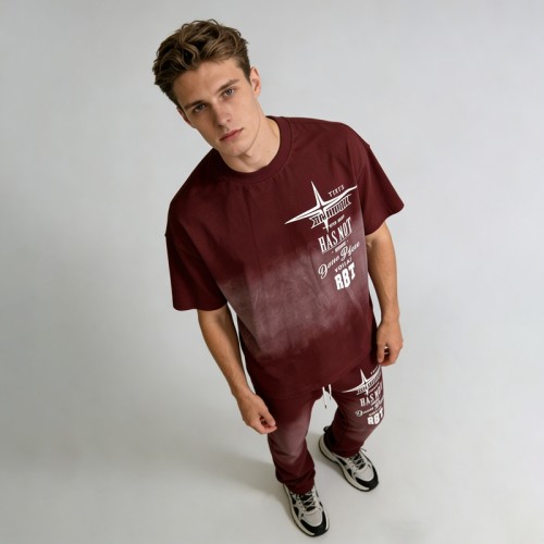 Oversized Sun Faded T-shirt and Sweatpants Set | Silk Screen Print | Hot Fix Rhinestones | Custom Streetwear Manufacturer