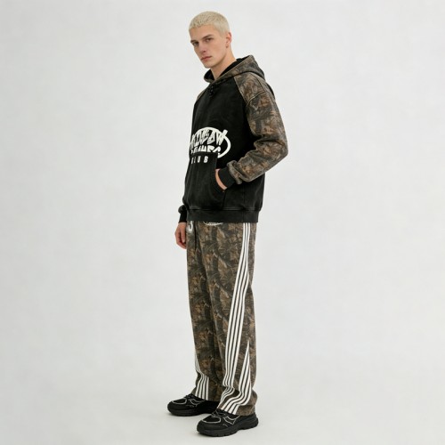Men's Camo Paneling and Screen Print 3D Embroidery Tracksuit | Durable Streetwear | Custom Streetwear Manufacturer