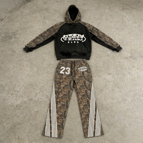 Men's Camo Paneling and Screen Print 3D Embroidery Tracksuit | Durable Streetwear | Custom Streetwear Manufacturer