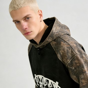 Men's Camo Paneling and Screen Print 3D Embroidery Tracksuit | Durable Streetwear | Custom Streetwear Manufacturer