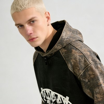 Men's Camo Paneling and Screen Print 3D Embroidery Tracksuit | Durable Streetwear | Custom Streetwear Manufacturer