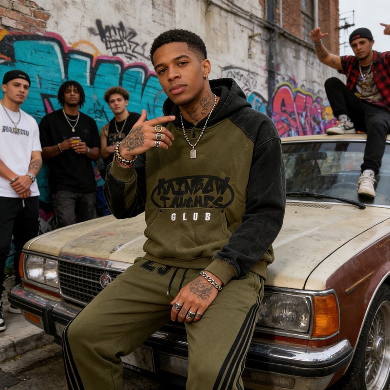 Olive Snow Wash Raglan Tracksuit