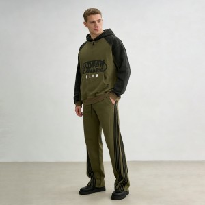 Olive Snow Wash Raglan Tracksuit | Screen Print and 3D Embroidery | Custom Streetwear Manufacturer