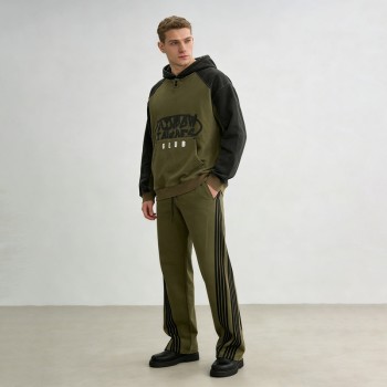 Olive Snow Wash Raglan Tracksuit | Screen Print and 3D Embroidery | Custom Streetwear Manufacturer