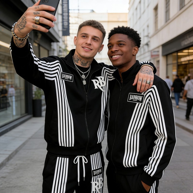 Custom Men's Patch Embroidered Striped Tracksuits