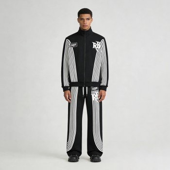 Custom Men's Patch Embroidered Striped Tracksuits | Cotton Blend | Custom Streetwear Manufacturer