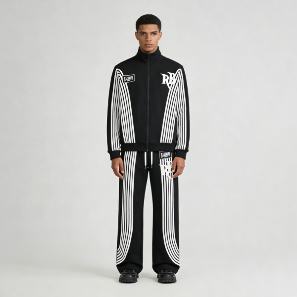 Custom Men's Patch Embroidered Striped Tracksuits | Cotton Blend | Custom Streetwear Manufacturer