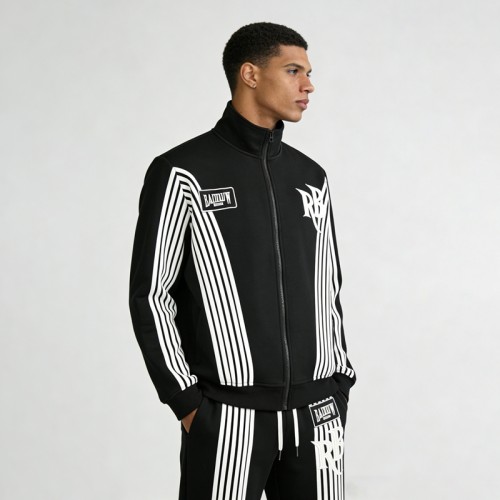 Custom Men's Patch Embroidered Striped Tracksuits | Cotton Blend | Custom Streetwear Manufacturer
