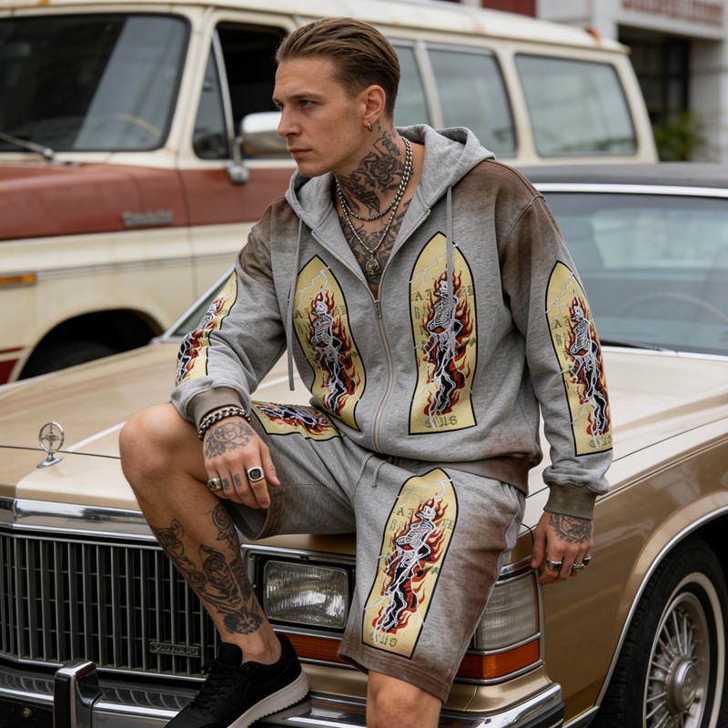 Spray Dye Embroidery Skeleton Tracksuit