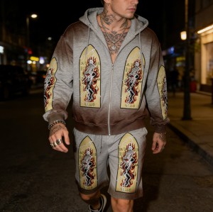 Spray Dye Embroidery Skeleton Tracksuit | Zip Up Hoodie and Shorts | Heavyweight Streetwear | Streetwear Manufacturer