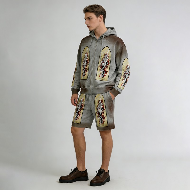 Spray Dye Embroidery Skeleton Tracksuit