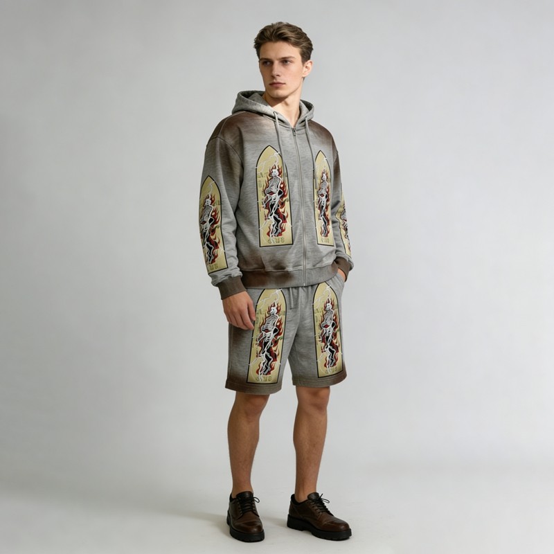 Spray Dye Embroidery Skeleton Tracksuit