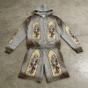 Spray Dye Embroidery Skeleton Tracksuit | Zip Up Hoodie and Shorts | Heavyweight  Streetwear | Streetwear Manufacturer