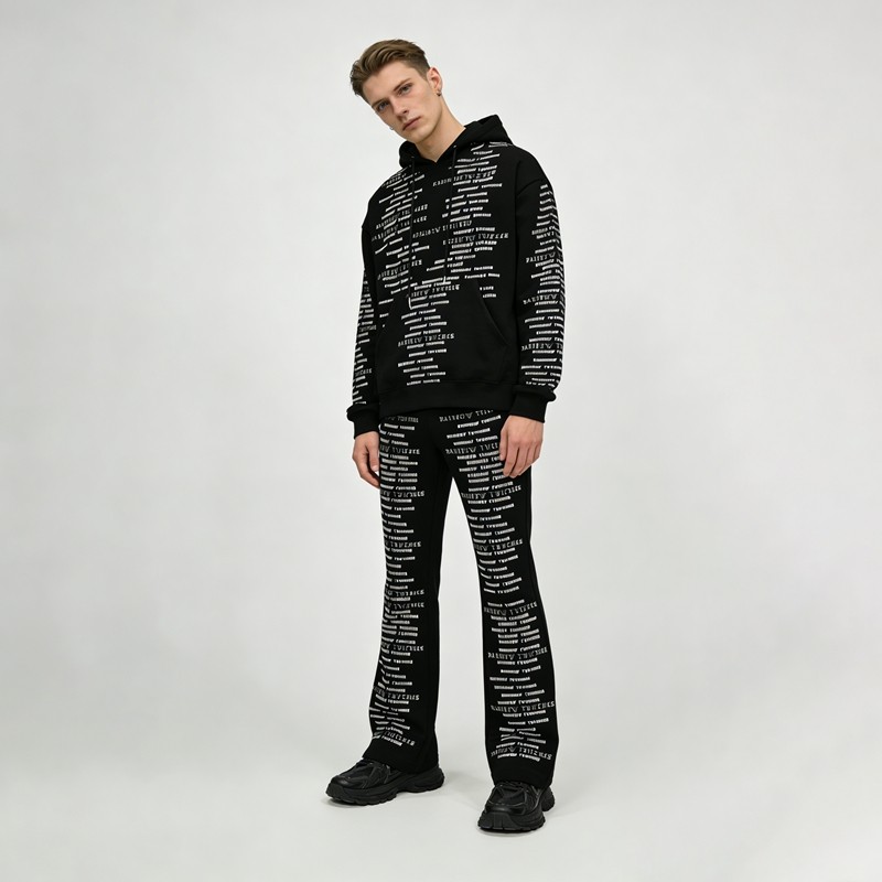 Embroidered Rhinestone Text Tracksuit