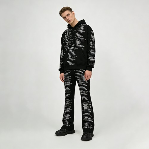 Embroidered Rhinestone Text Tracksuit | Hoodie and Flare Pants | Heavyweight Cotton | OEM Streetwear