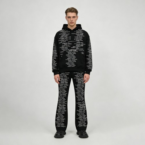 Embroidered Rhinestone Text Tracksuit | Hoodie and Flare Pants | Heavyweight Cotton | OEM Streetwear