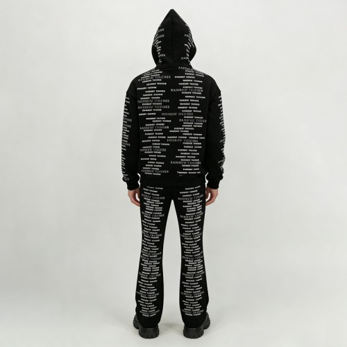 Embroidered Rhinestone Text Tracksuit | Hoodie and Flare Pants | Heavyweight Cotton | OEM Streetwear