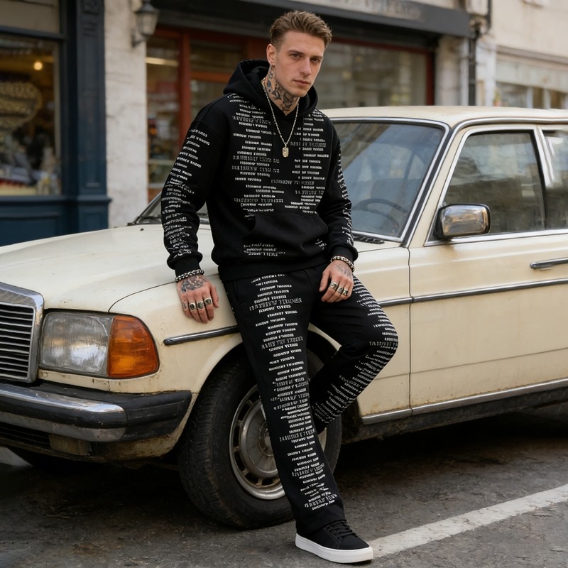 Embroidered Rhinestone Text Tracksuit