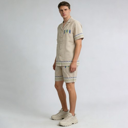 Men's Embroidered and Back Logo DTF Shirt Shorts | Linen Blend | Casual Streetwear | Custom Streetwear Manufacturer