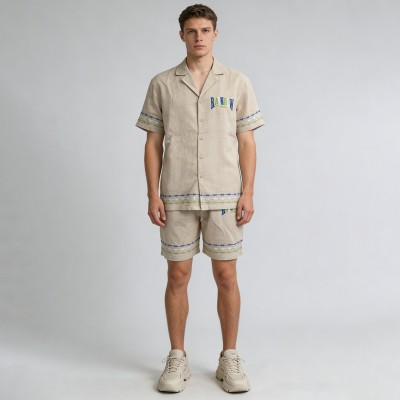 Men's Embroidered and Back Logo DTF Shirt Shorts | Linen Blend | Casual Streetwear | Custom Streetwear Manufacturer