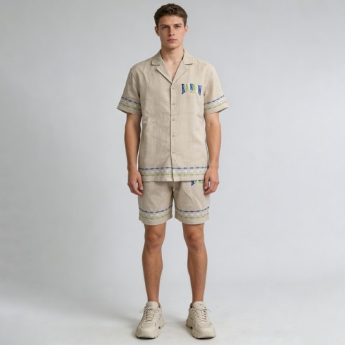 Men's Embroidered and Back Logo DTF Shirt Shorts | Linen Blend | Casual Streetwear | Custom Streetwear Manufacturer