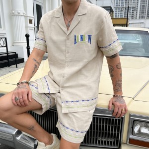 Men's Embroidered and Back Logo DTF Shirt Shorts | Linen Blend | Casual Streetwear | Custom Streetwear Manufacturer