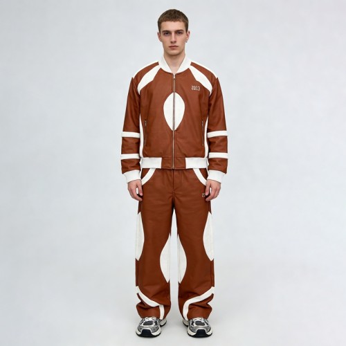 3D Embroidery Paneled Leather Tracksuit | Bomber Jacket and Flare Pants | Custom Streetwear Manufacturer