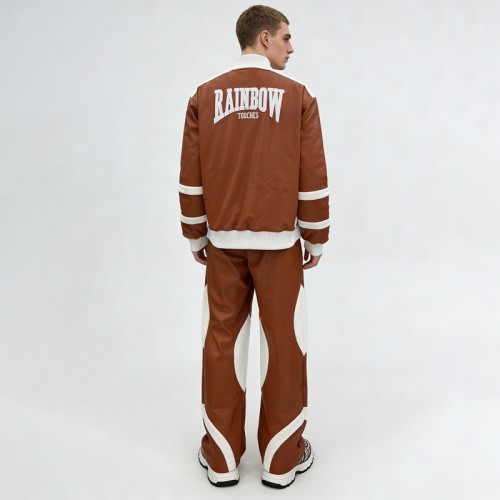 3D Embroidery Paneled Leather Tracksuit | Bomber Jacket and Flare Pants | Custom Streetwear Manufacturer