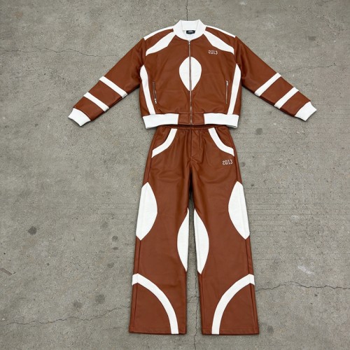 3D Embroidery Paneled Leather Tracksuit | Bomber Jacket and Flare Pants | Custom Streetwear Manufacturer