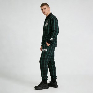 Embroidery and Screen Print Plaid Tracksuit | Polo Collar and Jogger Pants | OEM Streetwear