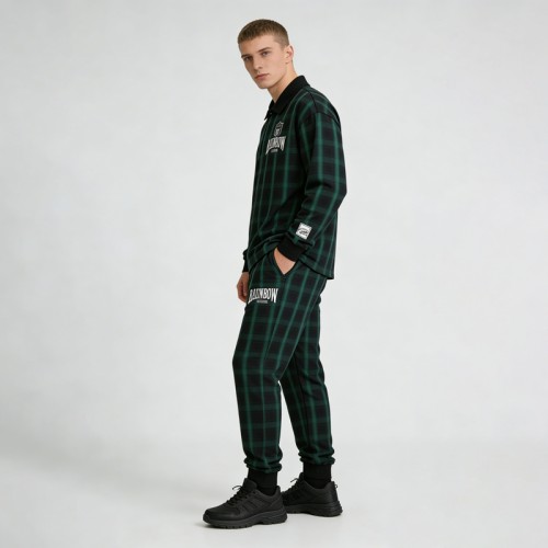 Embroidery and Screen Print Plaid Tracksuit | Polo Collar and Jogger Pants | OEM Streetwear