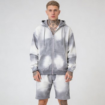 Men's Acid Wash Spray Tie-Dye Tracksuit | Vintage Worn-In Style | Cotton Blend | OEM Streetwear